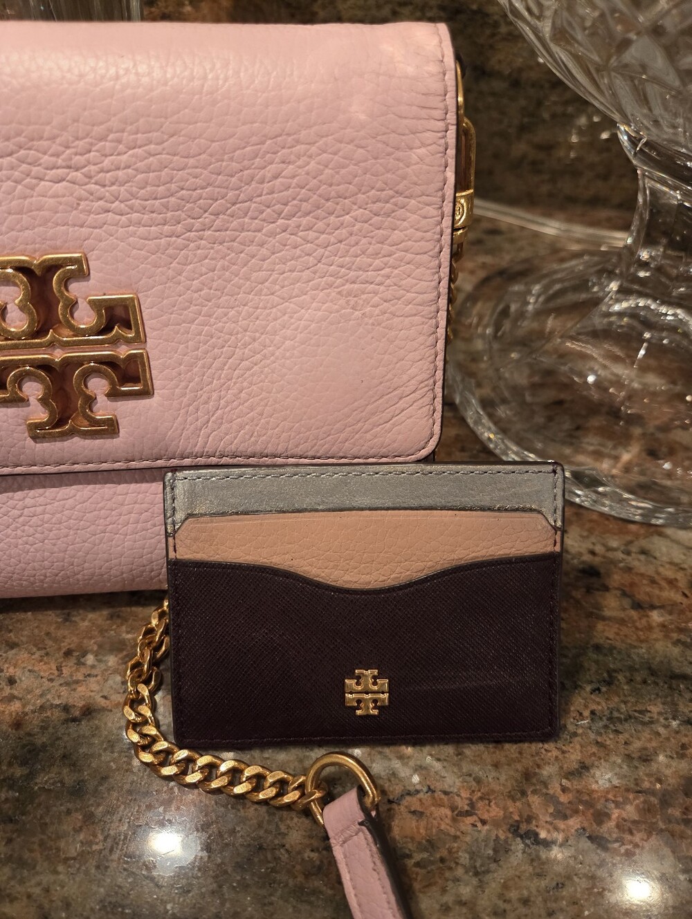 Tory Burch Pink Leather Chain Shoulder Bag with Card Case - Picture 2 of 11